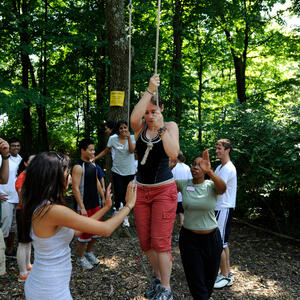 photo of students doing low ropes course