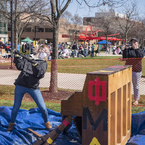 photo of student playing outdoor game at the april craze 