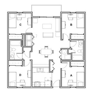 floor plan of college and university park quad b, c, and d apartment