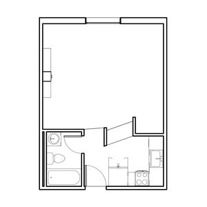 floor plan of a deluxe efficiency in the village apartments
